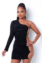 Load image into Gallery viewer, Rhinestone and Chain One Sleeve Mini Dress