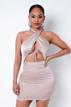Load image into Gallery viewer, Champagne Halter Mini Dress