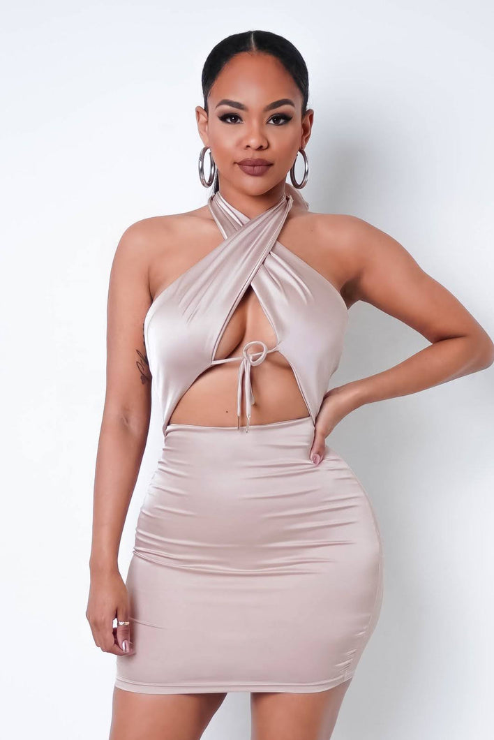 Champagne Halter Mini Dress