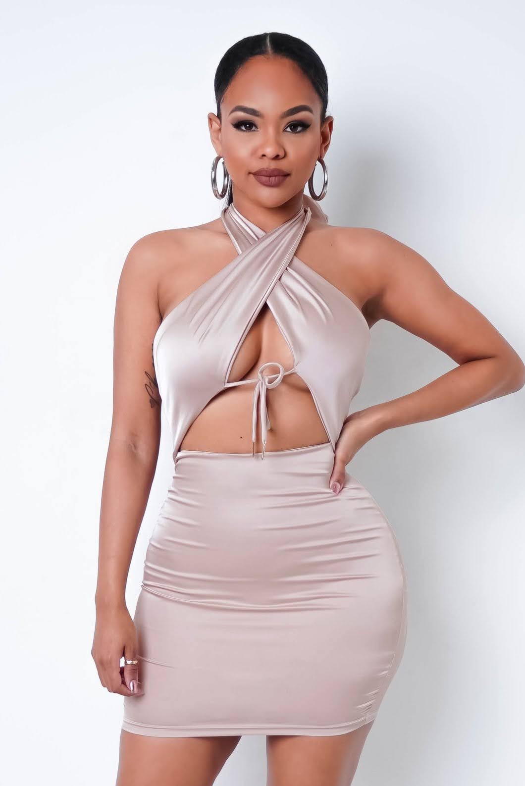 Champagne Halter Mini Dress