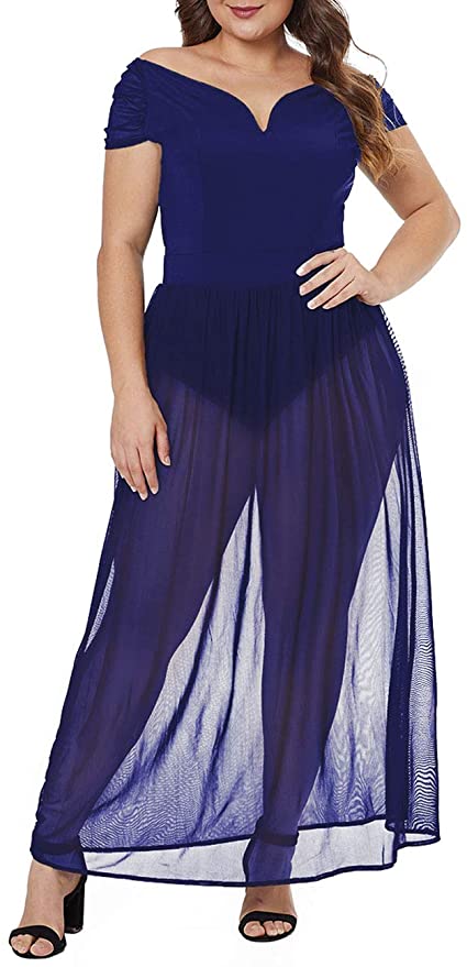 Long Sheer Bodycon Plus Size Dress