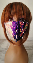 Load image into Gallery viewer, Blue and Purple Reflective Sequin Mask