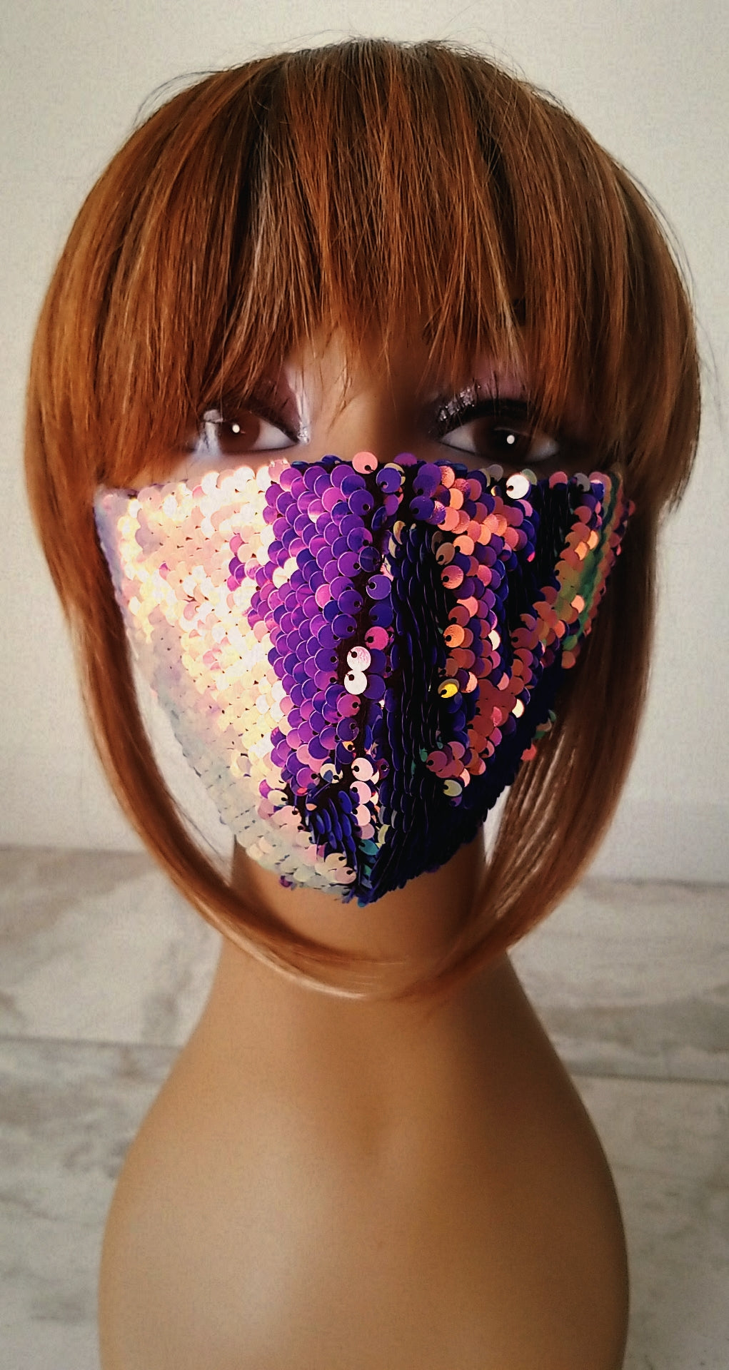 Blue and Purple Reflective Sequin Mask