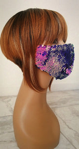 Blue and Purple Reflective Sequin Mask