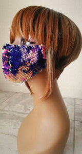Blue and Purple Reflective Sequin Mask
