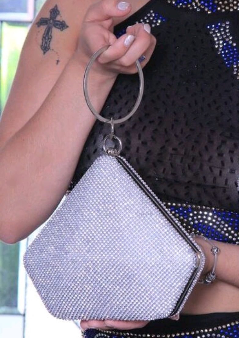 Silver Triangle Shaped Rhinestone Clutch