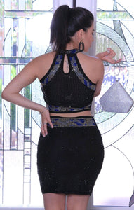 Black Two Piece Sheer Beaded Skirt Set