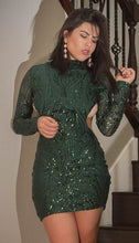 Load image into Gallery viewer, Emerald Green Sequin Open Back Dress