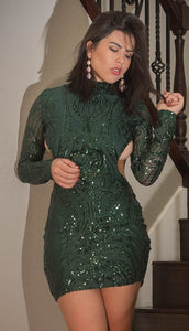 Emerald Green Sequin Open Back Dress