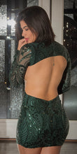 Load image into Gallery viewer, Emerald Green Sequin Open Back Dress
