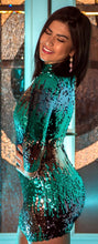 Load image into Gallery viewer, Teal Ombre Sequin Long Sleeve Dress