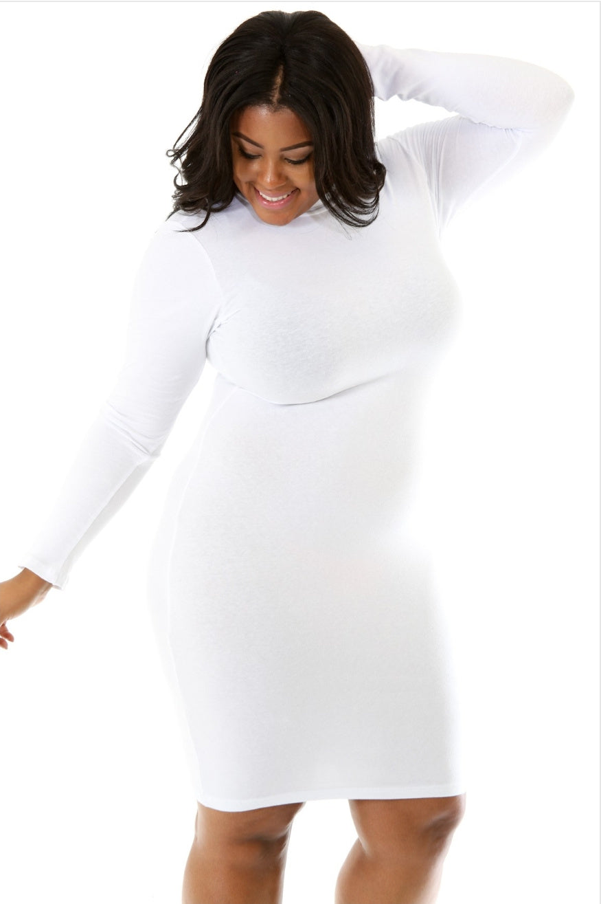 Longsleeve Fitted White Plus Size Dress