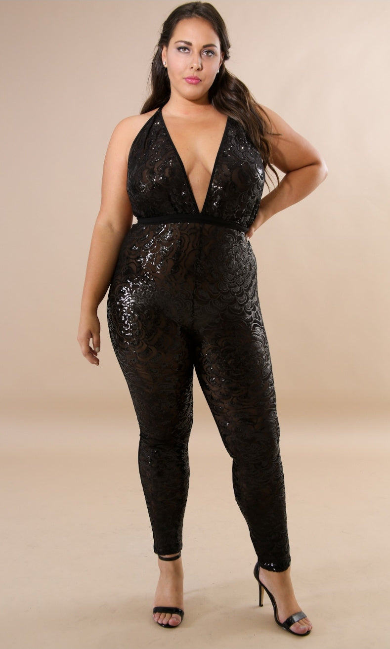 Sequin Sheer Plus Size Jumpsuit