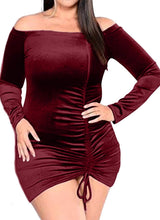 Load image into Gallery viewer, Velvet Drawstring Plus Size Dress