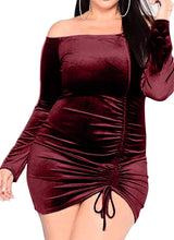 Load image into Gallery viewer, Velvet Drawstring Plus Size Dress