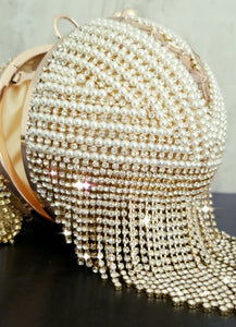 Gold Pearl Fringe Ball Shaped Clutch