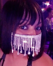 Load image into Gallery viewer, Black Mask with Hanging Rhinestones